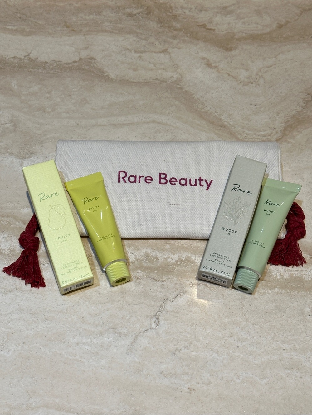 Rare Beauty Layering Balm bundle with Rare Beauty drawstring bag
